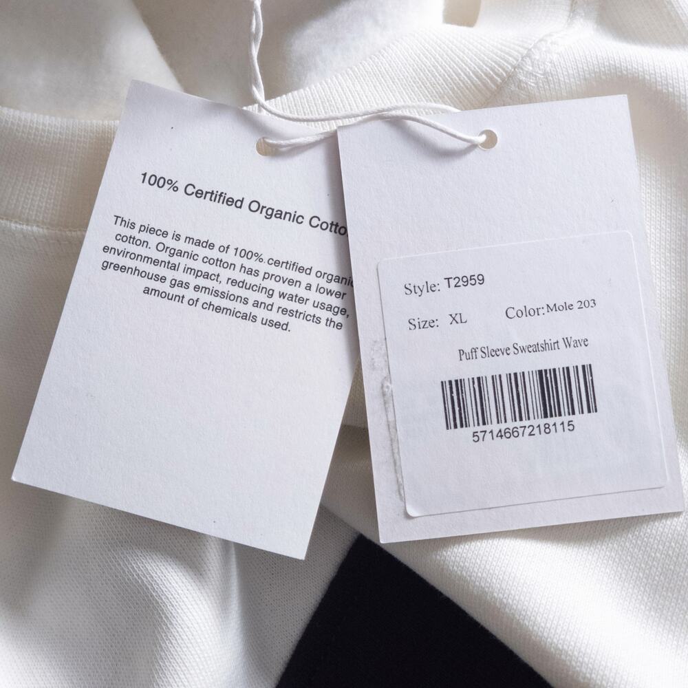 Ganni Sweatshirt Size XL Cream Colorblock Scandi Minimal Wave Statement - Picture 6 of 7